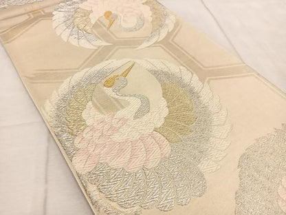 平和屋着物◎六通柄袋帯　唐織　飛鶴丸文　金銀糸　正絹　逸品　BAAV6851yc
