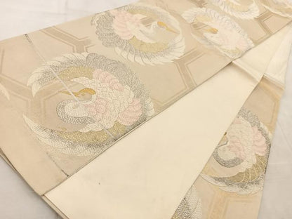 平和屋着物◎六通柄袋帯　唐織　飛鶴丸文　金銀糸　正絹　逸品　BAAV6851yc