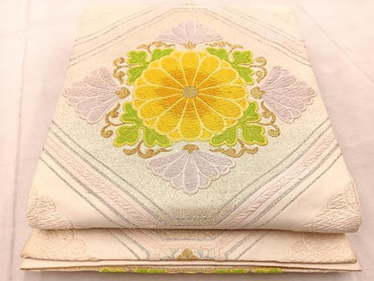 平和屋着物◎六通柄袋帯　唐織　蜀江菊文　金銀糸　正絹　逸品　BAAV6855yc