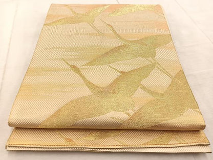 平和屋着物◎六通柄袋帯　群鶴　金糸　正絹　逸品　BAAV6857yc