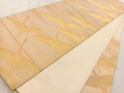 平和屋着物◎六通柄袋帯　群鶴　金糸　正絹　逸品　BAAV6857yc