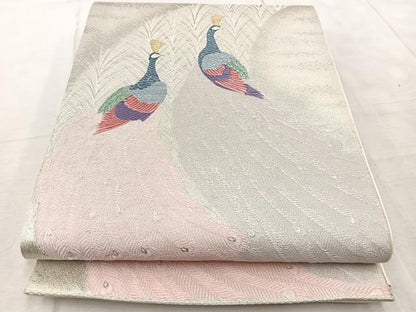 平和屋着物◎六通柄袋帯　唐織　孔雀　金銀糸　正絹　逸品　BAAV6886yc