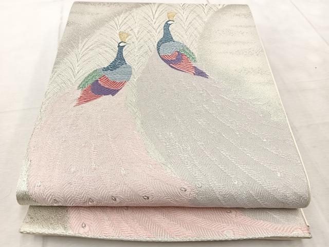 平和屋着物◎六通柄袋帯　唐織　孔雀　金銀糸　正絹　逸品　BAAV6886yc