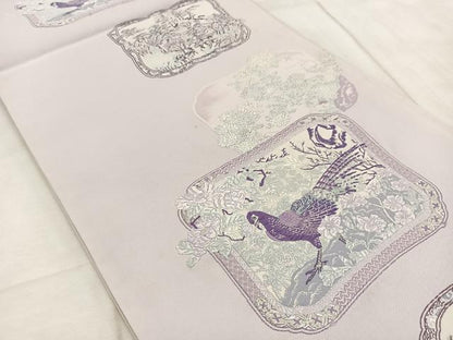 平和屋着物◎六通柄袋帯　唐織　花鳥風景文　銀糸　正絹　逸品　BAAV6889yc