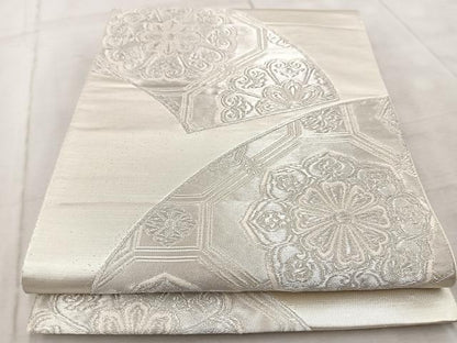 平和屋着物◎六通柄袋帯　羽衣　地紙蜀江花文　銀糸　正絹　逸品　BAAV6897yc