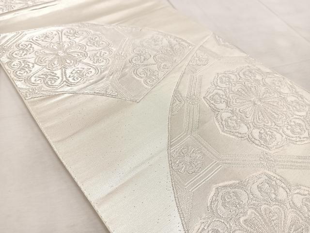平和屋着物◎六通柄袋帯　羽衣　地紙蜀江花文　銀糸　正絹　逸品　BAAV6897yc