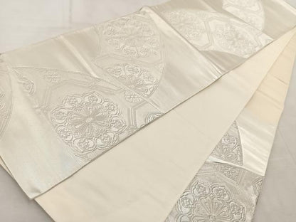 平和屋着物◎六通柄袋帯　羽衣　地紙蜀江花文　銀糸　正絹　逸品　BAAV6897yc