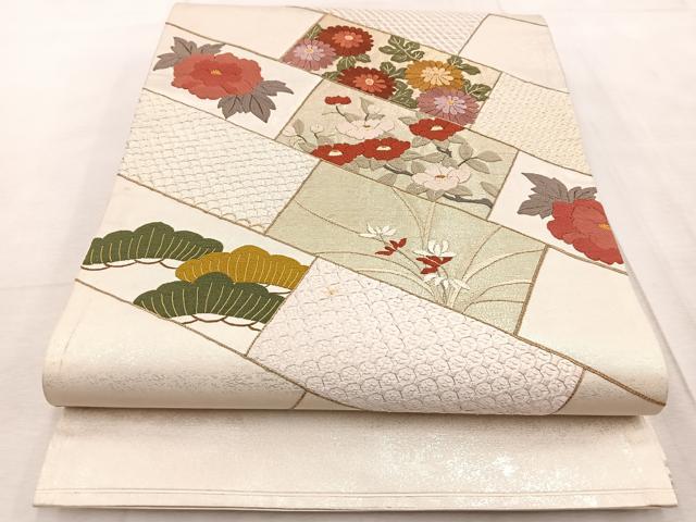 平和屋着物◎中国三大刺繍　相良刺繍　太鼓柄袋帯　総刺繍　駒刺繍　石垣花文　引箔　正絹　逸品　BAAV6911yc