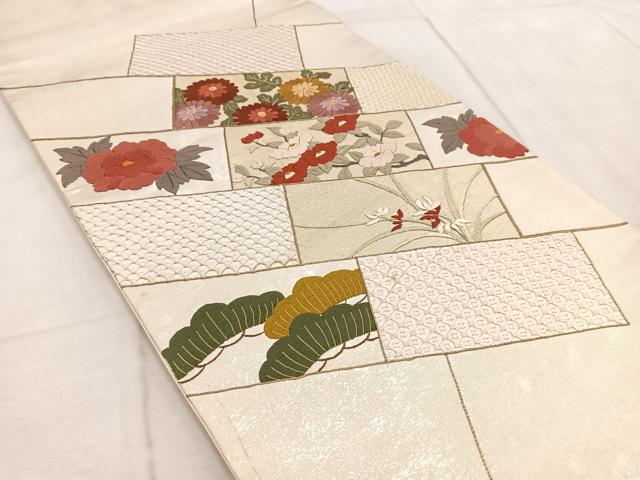 平和屋着物◎中国三大刺繍　相良刺繍　太鼓柄袋帯　総刺繍　駒刺繍　石垣花文　引箔　正絹　逸品　BAAV6911yc