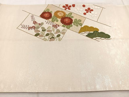 平和屋着物◎中国三大刺繍　相良刺繍　太鼓柄袋帯　総刺繍　駒刺繍　石垣花文　引箔　正絹　逸品　BAAV6911yc