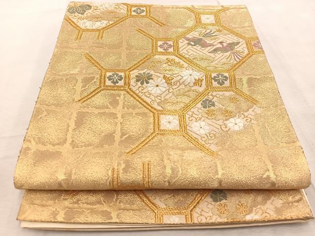 平和屋着物◎六通柄袋帯　唐織　蜀江花鳥文　金糸　正絹　逸品　BAAV6914yc