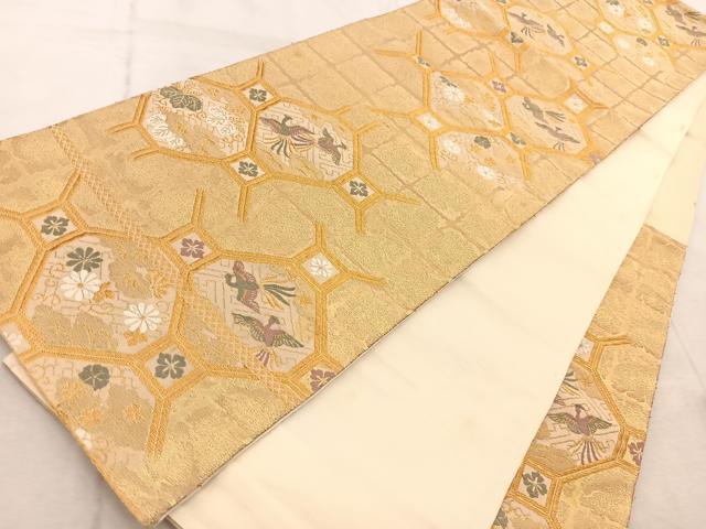 平和屋着物◎六通柄袋帯　唐織　蜀江花鳥文　金糸　正絹　逸品　BAAV6914yc