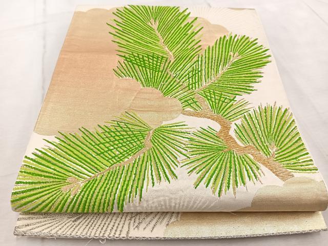 平和屋着物◎六通柄袋帯　唐織　若松葉文　金銀糸　引箔　正絹　逸品　BAAV6915yc