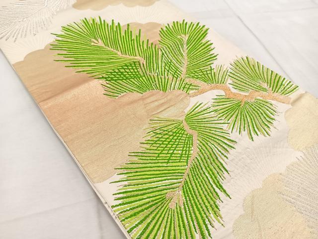 平和屋着物◎六通柄袋帯　唐織　若松葉文　金銀糸　引箔　正絹　逸品　BAAV6915yc