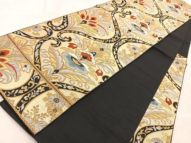 平和屋着物◎六通柄袋帯　宝相華　黒地　金銀糸　BAAV6926yc