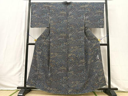 平和屋着物●二代目更甚 江戸更紗 小紋 雲取り更紗風景文 正絹 逸品 BAAV6962yc