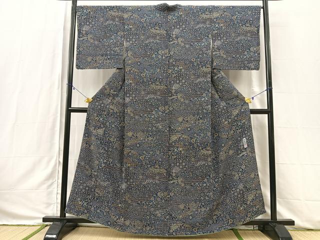 平和屋着物●二代目更甚 江戸更紗 小紋 雲取り更紗風景文 正絹 逸品 BAAV6962yc