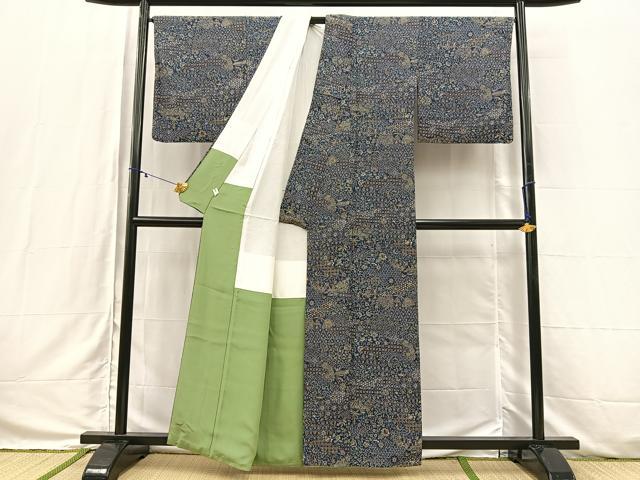 平和屋着物●二代目更甚 江戸更紗 小紋 雲取り更紗風景文 正絹 逸品 BAAV6962yc