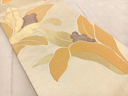 平和屋着物◎六通柄袋帯　草花文　金銀糸　正絹　逸品　BAAV7029yc