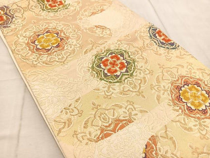 平和屋着物◎太鼓柄袋帯　唐織　正倉院花文　金糸　正絹　逸品　BAAV7033yc