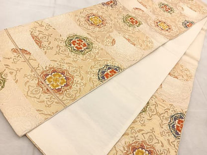 平和屋着物◎太鼓柄袋帯　唐織　正倉院花文　金糸　正絹　逸品　BAAV7033yc