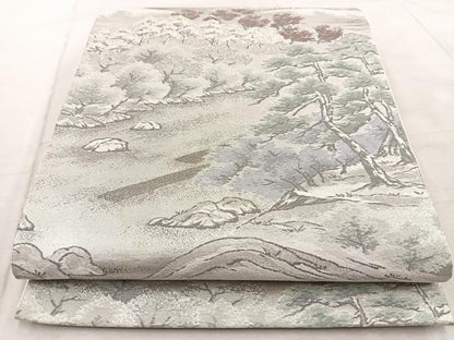 平和屋着物◎六通柄袋帯　プラチナ二重箔　樹林風景文　正絹　逸品　BAAV7034yc
