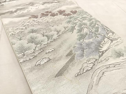 平和屋着物◎六通柄袋帯　プラチナ二重箔　樹林風景文　正絹　逸品　BAAV7034yc