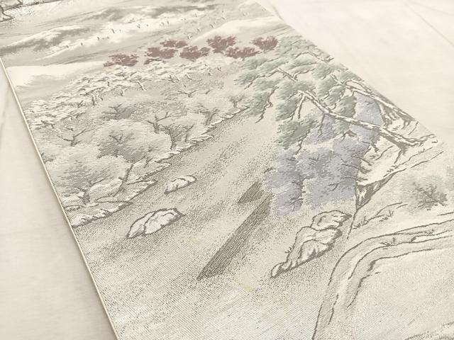 平和屋着物◎六通柄袋帯　プラチナ二重箔　樹林風景文　正絹　逸品　BAAV7034yc