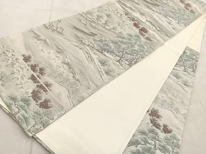 平和屋着物◎六通柄袋帯　プラチナ二重箔　樹林風景文　正絹　逸品　BAAV7034yc