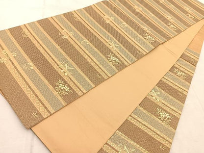 平和屋着物◎六通柄袋帯　漆　道長更紗花鳥文　金糸　正絹　逸品　BAAV7041yc