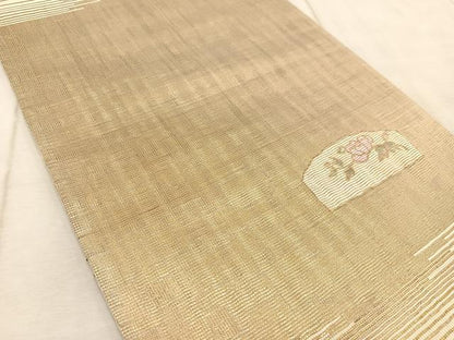 平和屋着物◎太鼓柄袋帯　螺鈿箔　枝花文　金通し地　正絹　逸品　BAAV7042yc