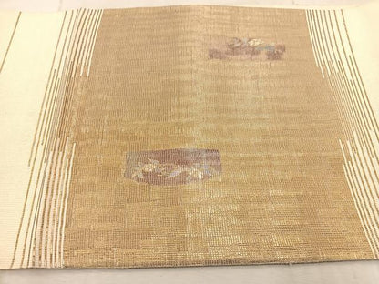 平和屋着物◎太鼓柄袋帯　螺鈿箔　枝花文　金通し地　正絹　逸品　BAAV7042yc