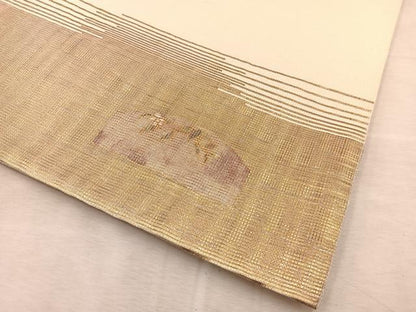 平和屋着物◎太鼓柄袋帯　螺鈿箔　枝花文　金通し地　正絹　逸品　BAAV7042yc