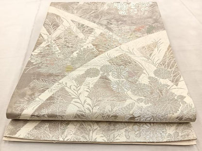 平和屋着物◎六通柄袋帯　古京錦　籬秋草文　金糸　二重引箔　正絹　逸品　BAAV7043yc