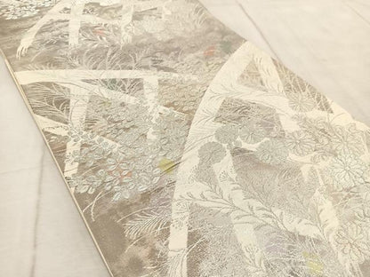 平和屋着物◎六通柄袋帯　古京錦　籬秋草文　金糸　二重引箔　正絹　逸品　BAAV7043yc
