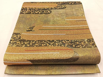 平和屋着物◎六通柄袋帯　エ霞こぼれ松文　金糸　引箔　正絹　逸品　BAAV7044yc