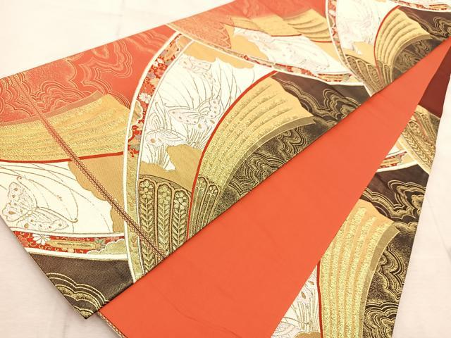 平和屋着物◎西陣の名門織元　いづくら謹製　六通柄袋帯　唐織　寿扇吉蝶　金糸　引箔　正絹　逸品　BAAV7049yc