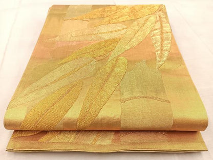 平和屋着物◎六通柄袋帯　雲重ね笹竹文　金糸　引箔　正絹　逸品　BAAV7065yc