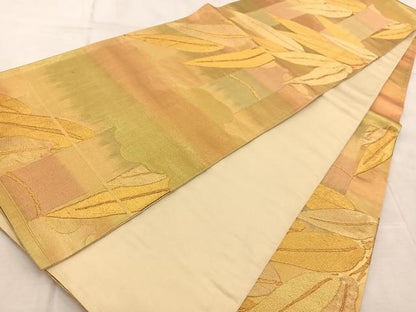 平和屋着物◎六通柄袋帯　雲重ね笹竹文　金糸　引箔　正絹　逸品　BAAV7065yc
