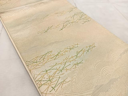 平和屋着物◎六通柄袋帯　立波こぼれ松文　金銀糸　引箔　正絹　逸品　BAAV7078yc