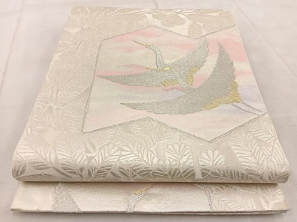 平和屋着物◎六通柄袋帯　飛鶴松文　金銀糸　正絹　逸品　BAAV7081yc