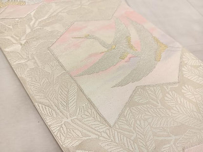 平和屋着物◎六通柄袋帯　飛鶴松文　金銀糸　正絹　逸品　BAAV7081yc
