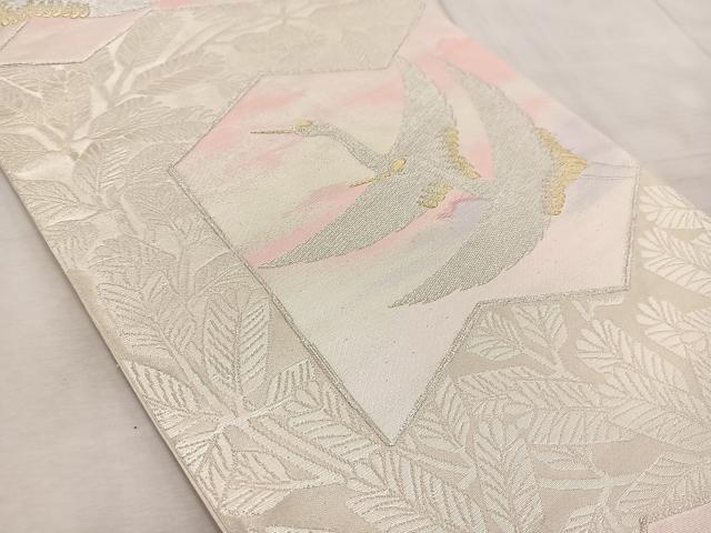 平和屋着物◎六通柄袋帯　飛鶴松文　金銀糸　正絹　逸品　BAAV7081yc