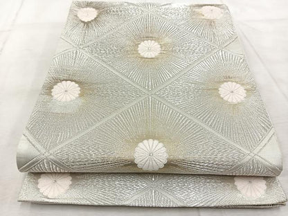 平和屋着物◎六通柄　京袋帯　唐織　菱天井花文　銀糸　正絹　逸品　BAAV7090yc