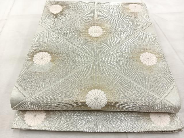 平和屋着物◎六通柄　京袋帯　唐織　菱天井花文　銀糸　正絹　逸品　BAAV7090yc