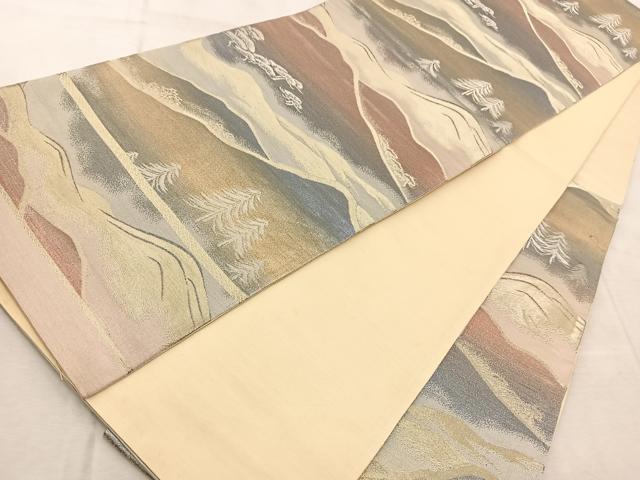 平和屋着物◎六通柄袋帯　遠山樹林文　金銀糸　引箔　正絹　逸品　BAAV7094yc
