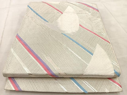 平和屋着物◎六通柄袋帯　唐織　飛鶴文　銀糸　正絹　逸品　BAAV7095yc