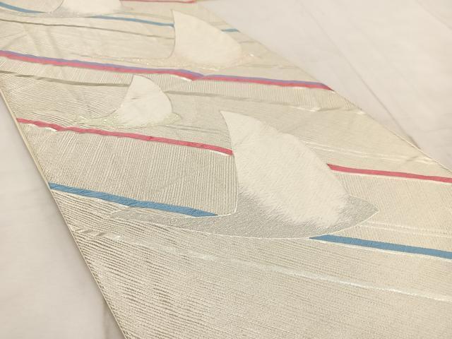 平和屋着物◎六通柄袋帯　唐織　飛鶴文　銀糸　正絹　逸品　BAAV7095yc