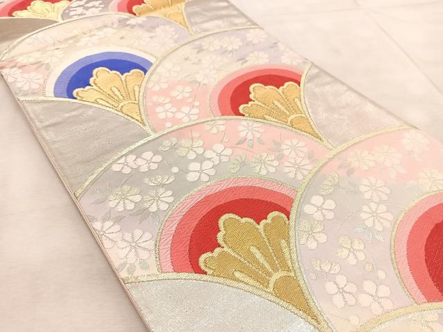平和屋着物◎六通柄袋帯　唐織　花青海波　金銀糸　正絹　逸品　BAAV7098yc