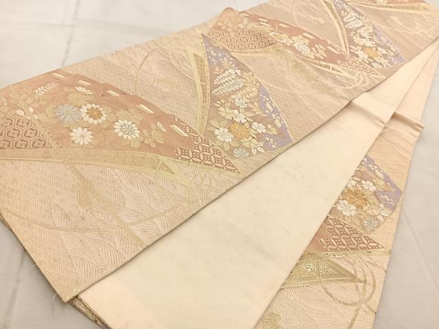 平和屋着物◎六通柄袋帯　唐織　檜扇花文　金銀糸　正絹　逸品　BAAV7103yc